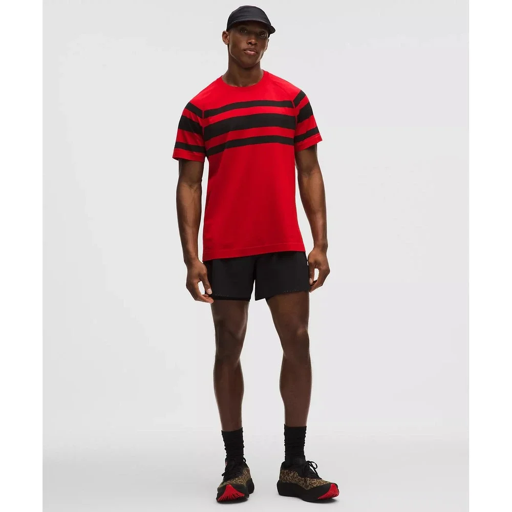 734-Lululemon-Men-Metal Vent Tech Short-Sleeve Shirt-League Stripe Oxford
